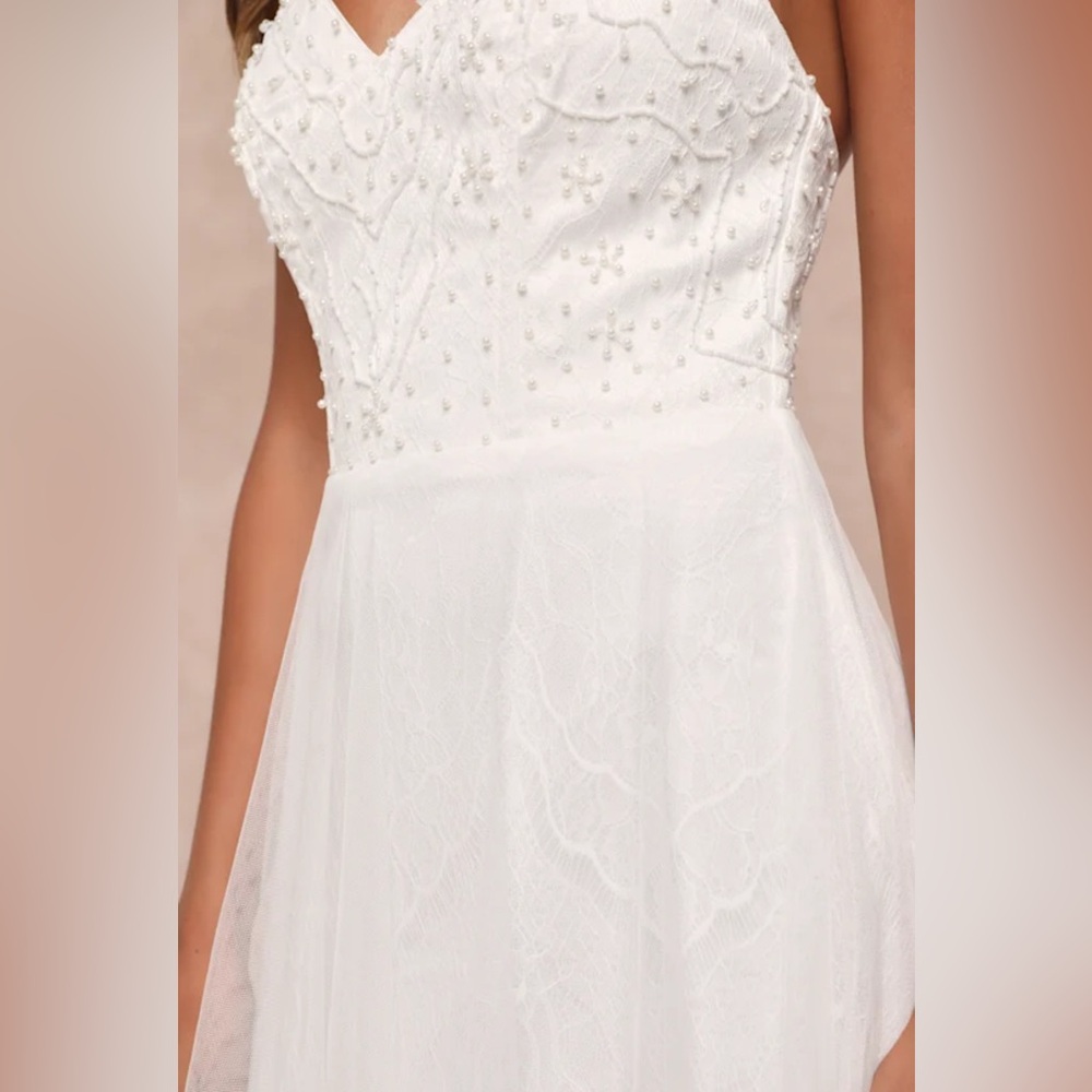 LULUS “Love Perfection” White Lace Tulle Beaded Wedding Dress, XS, NWT - Picture 5 of 7